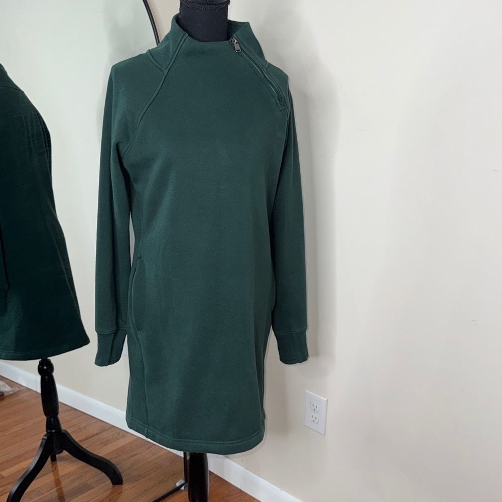 Athleta Cozy Karma Sweatshirt Mock Neck Dress Green Seaweed Snack Size S